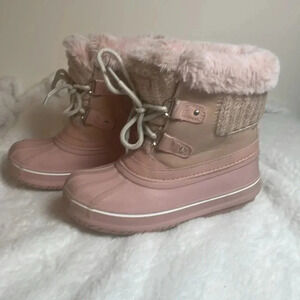 London Fog Youth Pink and Gray Tottenham Waterproof Faux Fur Size Boots -Size 12